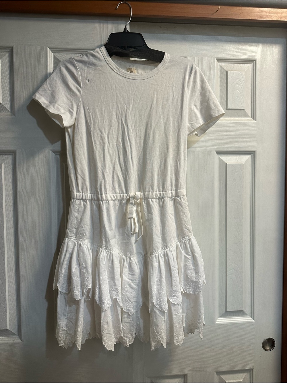 Rebecca Taylor White Tiered Lace Drawstring Short Sleeve Mini Dress